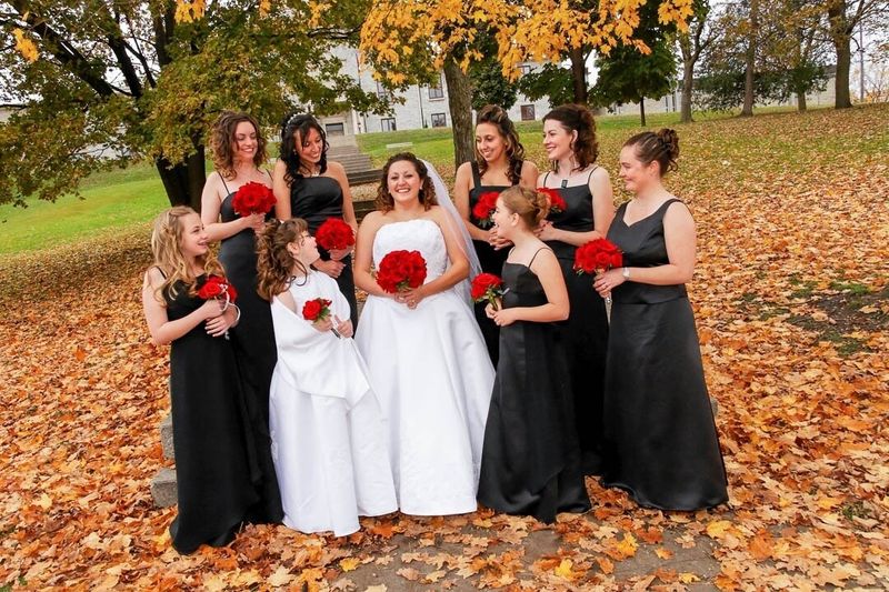 Bride and bridesmaids in fall colours